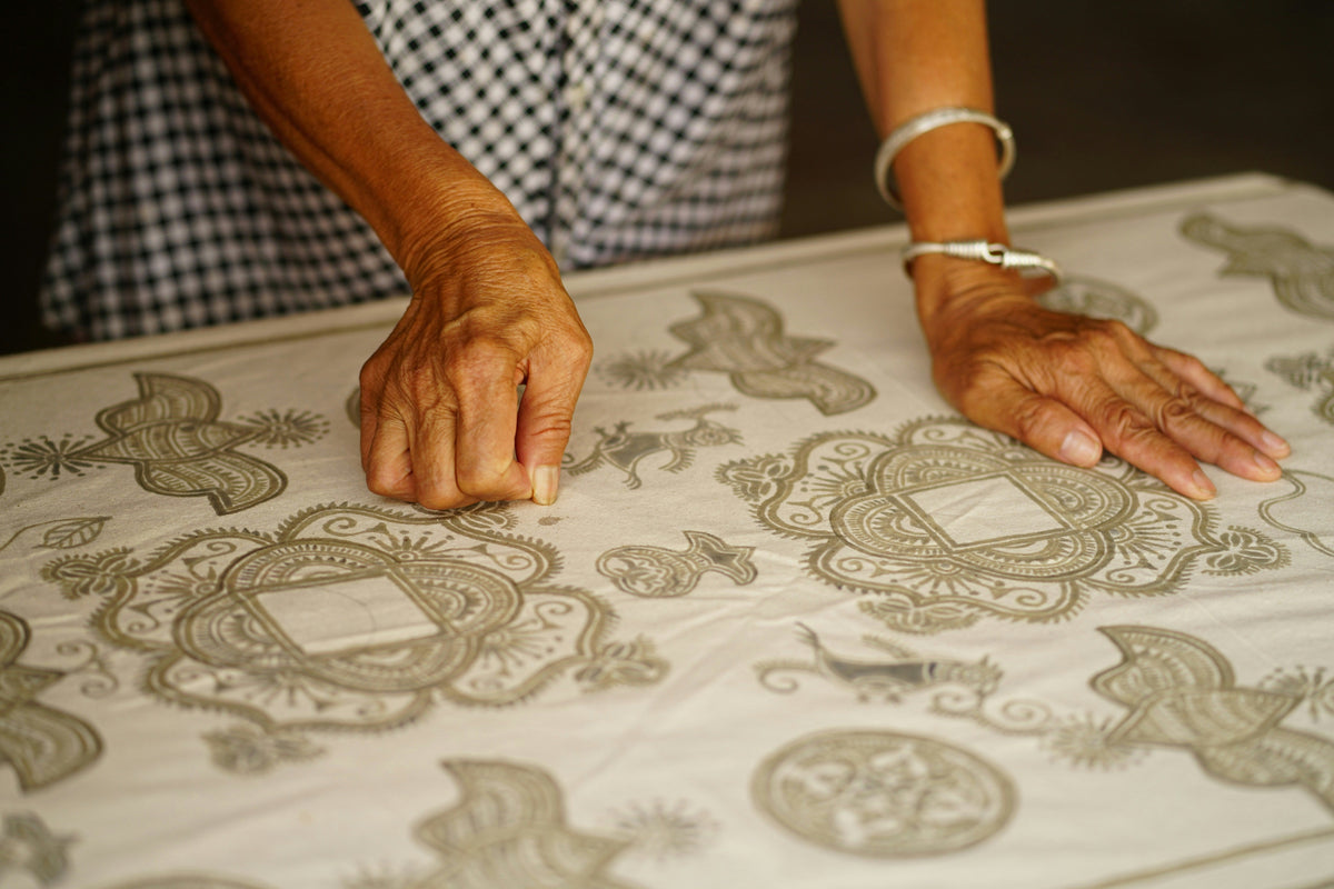 Neutral Block Print Tablecloths: How to Use Gray, Sand, and Soft Green Patterns