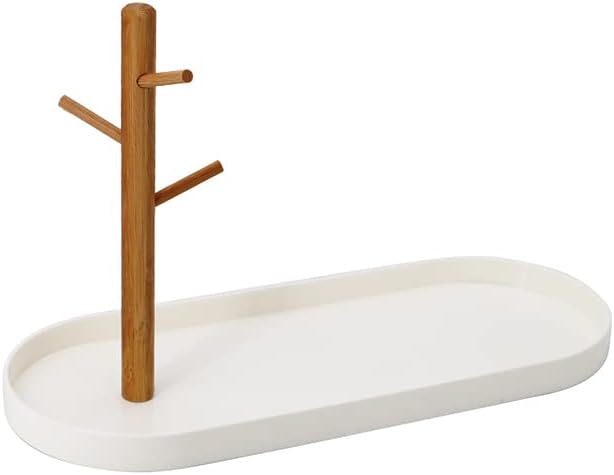 Shinpuru Key Tray & Key Bowl, Jewelry Tray with Wood 3-Tier Hanging Organizer - Multi-Functional Entryway Tray, Perfect for Key Bowl, Ring Holder, Jewelry Dish Organize (White Oval)