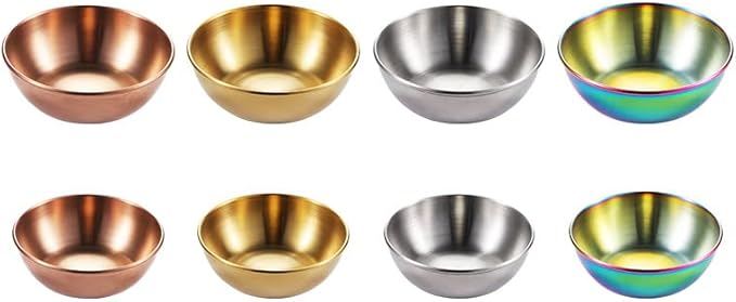 12 Pack Stainless Steel Sauce Dishes, Rainbow Mini Saucers Bowl Round Seasoning Dishes Sushi Dipping Bowl Appetizer Plates, 3.15inch