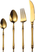 Gold Silverware Set for 14 Premium 18/10 Stainless Steel Flatware Set 56 Piece Include Knives Forks and Spoons Cutlery Utensils Light Luxury Vintage Style for Home Kitchen Christmas Restaurant
