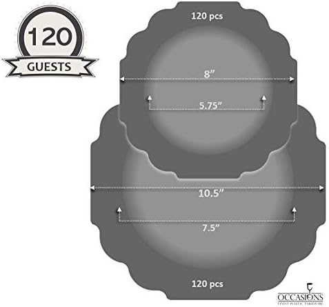 " OCCASIONS " 240 Plates Pack (120 Guests) Heavyweight Wedding Party Disposable Plastic Plates Set -120 x 10.5'' Dinner + 120 x 8'' Salad/Dessert Plate (Imperial Ivory & Gold)