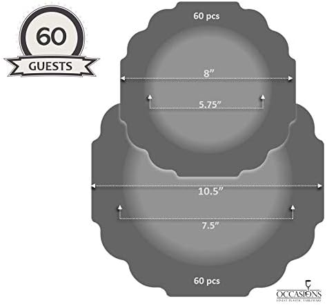 " OCCASIONS " 120 Plates Pack,(60 Guests) Heavyweight Premium Wedding Party Disposable Plastic Plates Set -60 x 10.5'' Dinner + 60 x 8'' Salad/Dessert (Imperial in Black & Gold)