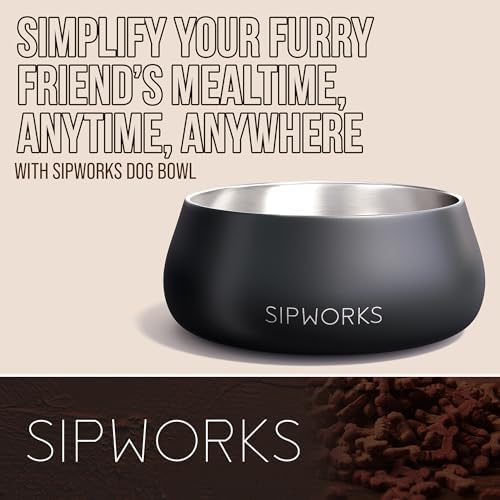 Sipworks Stainless Steel Dog Bowl – 32oz Weighted Metal Food and Water Bowls for Dogs and Cats with Non-Slip Base - Pet Bowls for All Breeds Sizes for Travel & Outdoor Play | Light Cyan