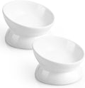 LoeJan Elevated Cat Food Bowl, 5 Oz Ceramic Raised and Tilted Water Bowl, Anti Vomiting and Protect Pets' Spines Dishes for Small Dog, Fat Faced Cat, Kitten (White, 2 Pack)