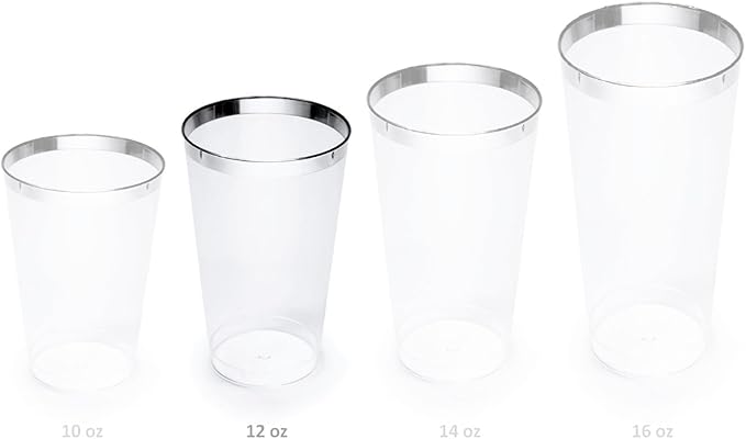 " OCCASIONS " 640pcs set (80 Guests)-Extra Heavyweight Vintage Wedding Disposable/Reusable Plastic Plates 80 x 11'' + 80 x 8.25''+Silverware+Cups+Napkins (Chateau Collection Light Gray)
