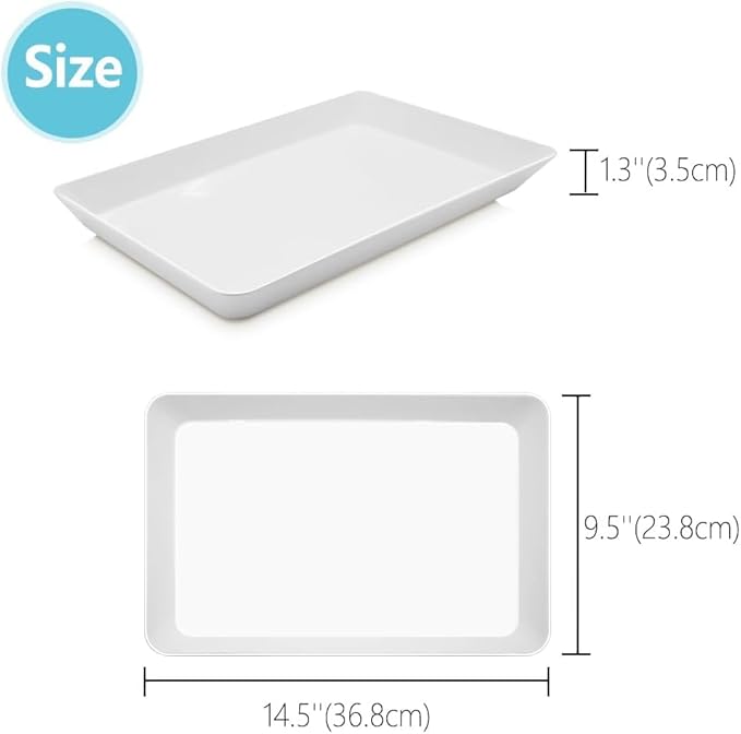 Serving Tray Platter, 4 Pack Food Tray for Veggie Fruit Snack Dessert Cookie Cheese, Food Trays for Party Supplies Display, Plastic Platters for Serving Food, Large White Trays, BPA Free