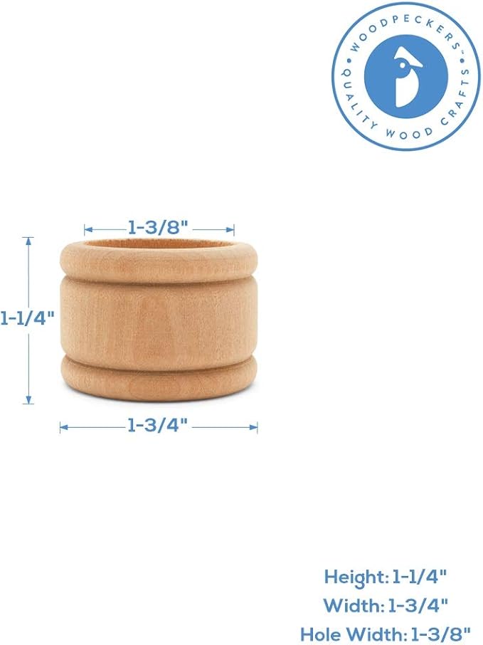Unfinished Wood Napkin Rings Set of 24, 1-3/4 Inch Wooden Napkin Rings for Decorating and Crafting, Colonial Style, by Woodpeckers