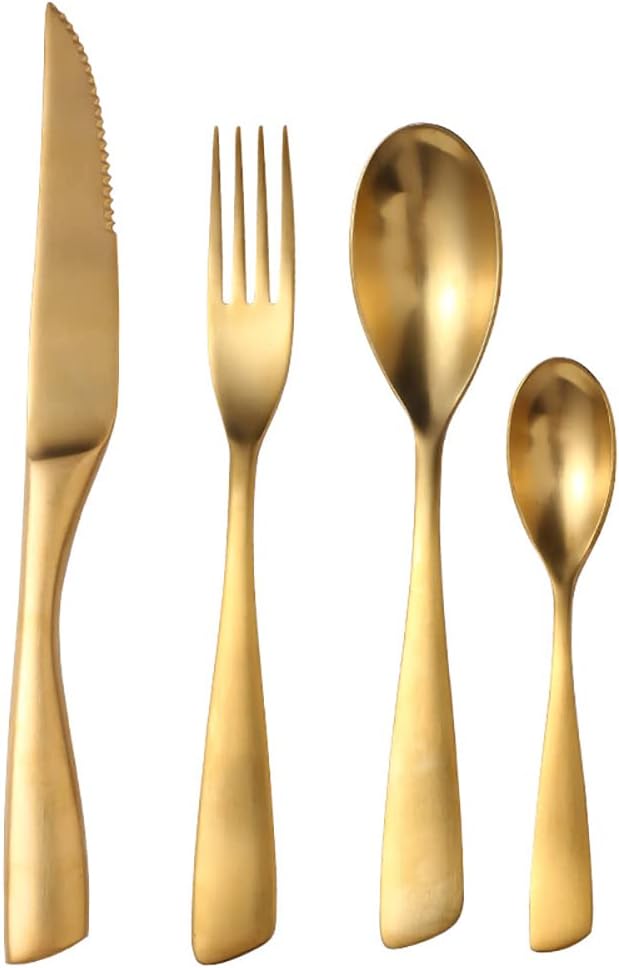 64 Piece Gold Silverware Set for 16,Modern Unique 18/10 Stainless Steel Flatware Cutlery Set, Eating Tableware Set,Vintage Luxury Style Cutlery Set for Home Restaurant Wedding Party