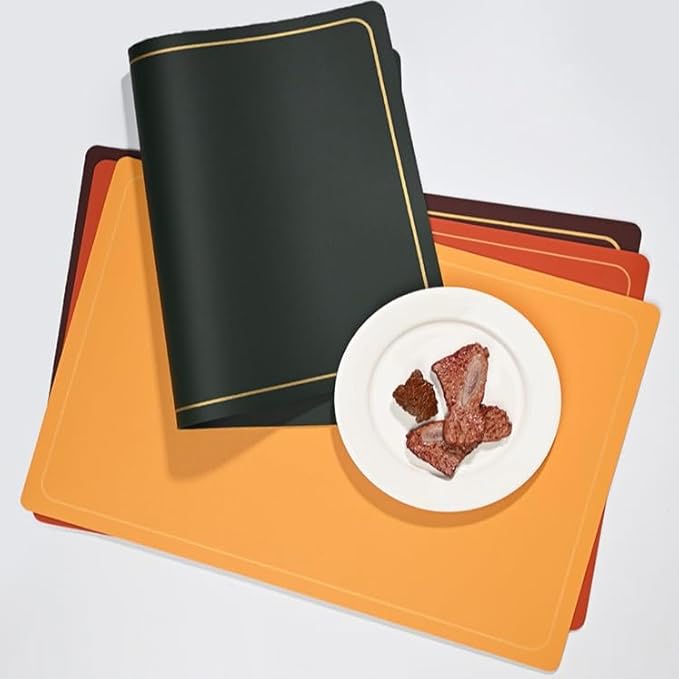PU Leather Placemats Set of 4 - Waterproof Heat Resistant Dining Table Mats - Minimalist Non-Slip Coasters for Plates & Bowls 18x12 Inches (Yellow)