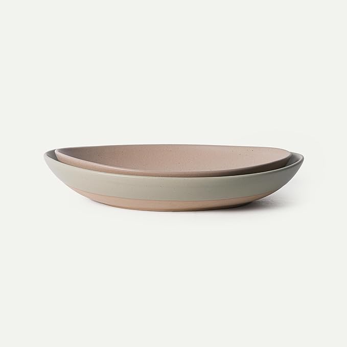 MORA Mega and Giant Serving Dishes Set of 2, 16 inch and 14 inch Ceramic Pottery Oval Platters - Microwave, Oven and Dishwasher Safe - Thyme & Mushroom