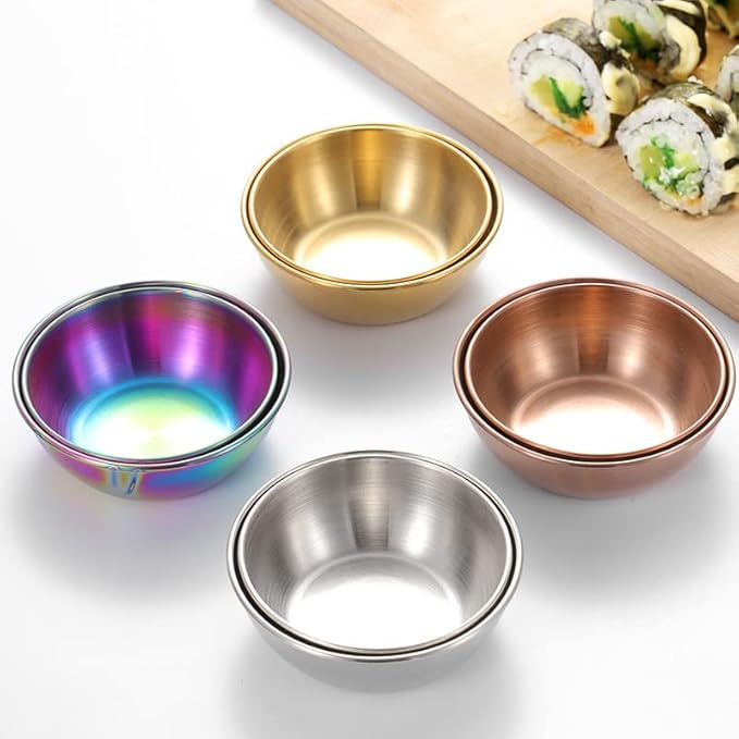 Sauce Dishes 12PCS 3.46inch Stainless Steel Sauce Bowl Mini Individual Round Seasoning Dishes Sushi Dipping Bowl Appetizer Plates (Silver)