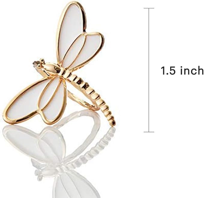 Decozen Set of 12 White Gold Napkin Rings in Dragonfly Design Festive Table Decor Setting for Holiday Wedding, Birthday, Kitchen, Home Decor Housewarming Gift - Mothers Day Decorations