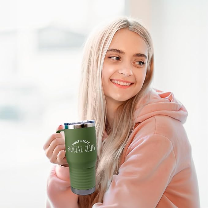 Speedy Pros Tumbler Cups with Straw North Pole Social Club Christmas Xmas Coffee Tumbler with Lid Personalized Insulated Travel Mugs Engraved Stainless-Steel 40 Oz Forest Green Design Only