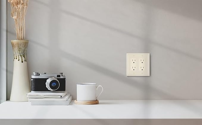 Henne Bery Modern Edge Decorative Wall Plate Switch Plate Outlet Cover, Durable Solid Zinc Alloy (Double Decorator, Light Almond)