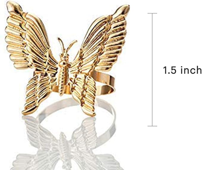 Decozen Set of 8 Gold Napkin Rings in Butterfly Design Festive Table Decor Setting for Holiday Wedding, Birthday, Kitchen, Home Decor Housewarming Gift - Mothers Day Decorations