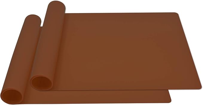 Silicone Placemats, Food-Grade Non-Slip Waterproof, Dining, Stain Resistant, Countertop Protector, Kitchen Counter Mat, Heat Resistant, Baking mat Dishwasher Safe (23.6"×15.7"-2pack, Coffee)