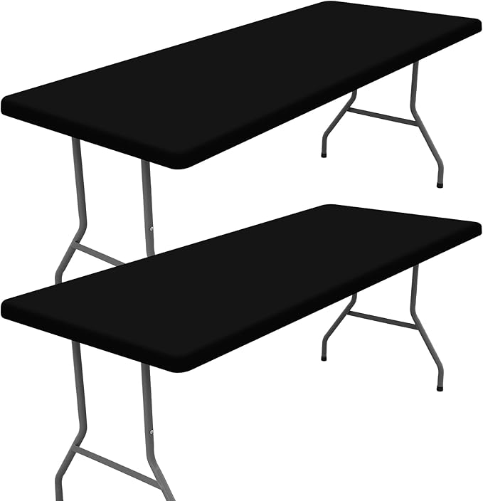Spandex 8 Foot Rectangle Table Cloth 2 Pack, Elastic Fitted Tablecloths for Picnic, Stretch Washable Patio Table Cover for Outdoor, Camping, Banquet and Parties (Black, 36"x96")