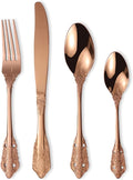 Vintage Rose Gold Silverware Flatware Set for 16, European Classic Style 64 Pieces Stainless Steel Tableware Cutlery Set,Fine Kitchen Utensils for Wedding Restaurant Hotel Christmas