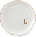 Initials Ring Dish Jewery Tray with personalized L-Monogrammed Gifts Wedding Engagement for Women Friends sister,Ceramic White