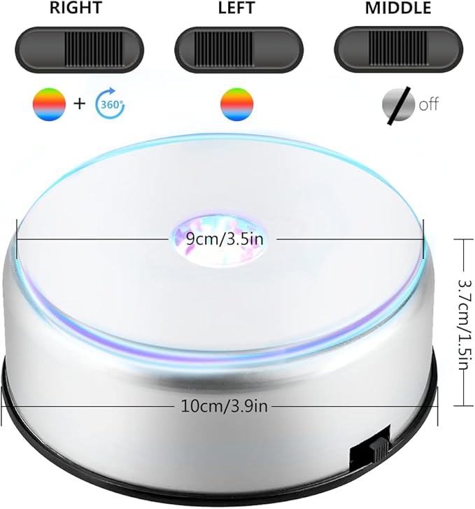 Watris Veiyi 4" LED Colorful Rotating Display Base, 2 PCS Light Rotating Crystal Display Base, Display Base Stand Turner for Crystals Glass Art and Cup (2)