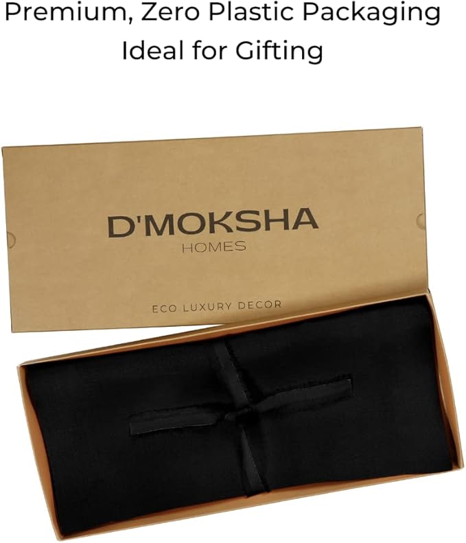D'Moksha Homes Linen Black Table Runner 90 Inches Long - 100% Pure Linen 14 x 90 Inch Table Runner for Dining, Spring, Easter - Machine Washable