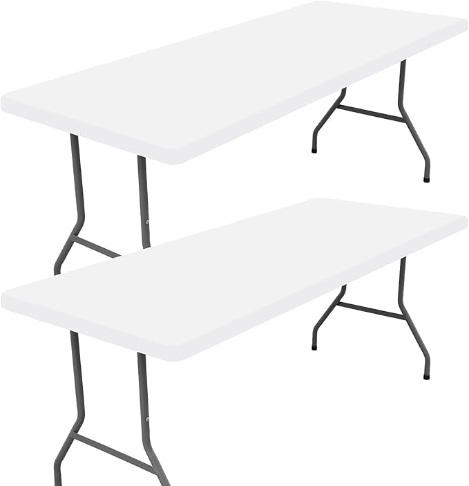 Spandex 5 Foot Rectangle Table Cloth 2 Pack, Elastic Fitted Tablecloths for Picnic, Stretch Washable Patio Table Cover for Outdoor, Camping, Banquet and Parties (White, 36"x60")