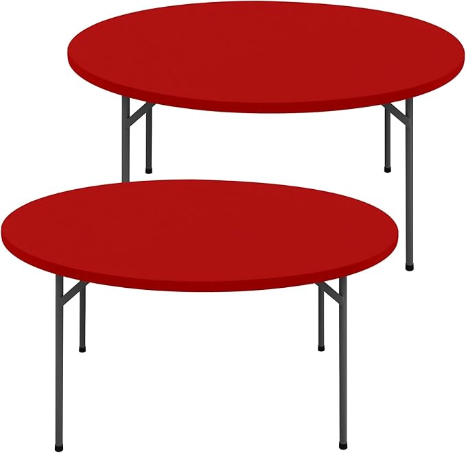 Round Spandex Christmas Tablecloth 2 Pack, Elastic Fitted Waterproof Tablecloths for 18"-24" Tables, Stretch Washable Picnic Table Cover for Camping, Dining, Indoor and Outdoor, Red