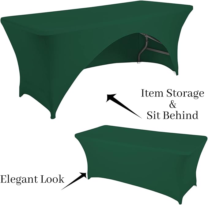 Spandex Table Cover 4 ft. Fitted Polyester Tablecloth Stretch Table Cover Table Topper Open Back - Emerald Green