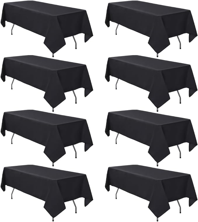 8 Pack Black Tablecloth 60 x 126 Inch Rectangular Table Cloth for 8 Foot Rectangle Tables, Wrinkle Resistant Washable Polyester Fabric Table Covers for Wedding Party Banquet Buffet