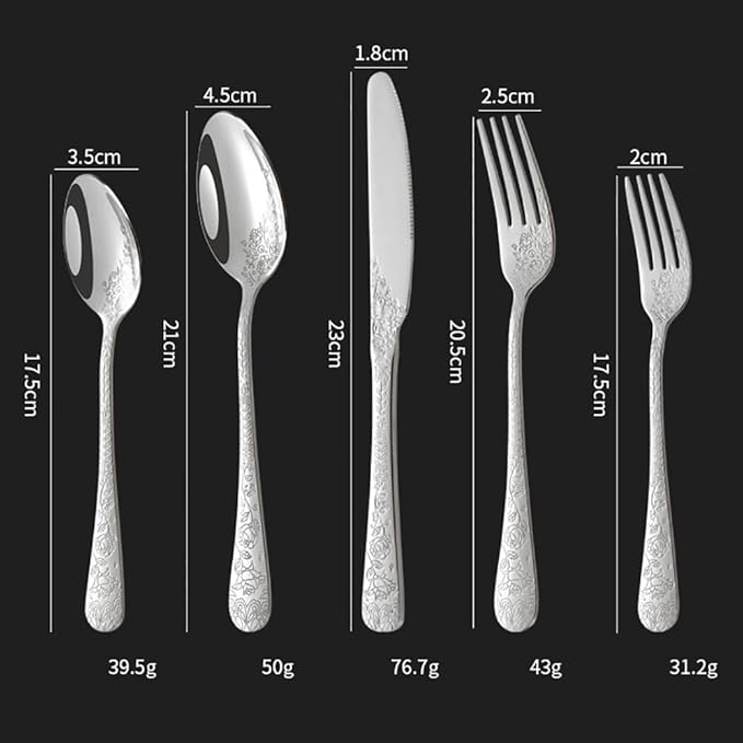 30-piece flowers TWEE Silverware Set for 6, Palace Style Stainless Steel Flatware Cutlery Serving Utensils, Eating Tableware for Home Kitchen Hotel Restaurant, Mirror Polished