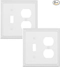 2-Pack Combo Toggle/Duplex Light Switch Cover Plate, Pure White Metal Wall Outlet Cover Plate, Decorative Classic Beaded Wall Socket Receptacle Cover for Electrical Outlets, Light Switch