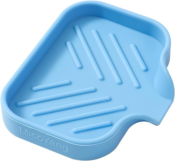 Silicone Bathroom Soap Dishes with Drain Spout-Bathroom and Kitchen Sink Organizer,Sponge Holder,Dish Soap Tray,Perfect for Dispenser,Scrubber,Bottle on Sink or Counter-Light Blue 4.9"×3.2"