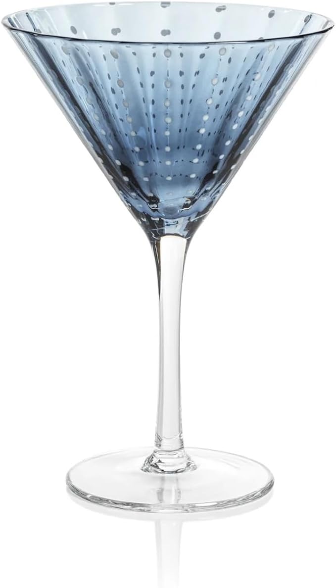 Zodax Portofino White Dot Glassware or Stemware Sets of 4 (Navy Blue, Martini)