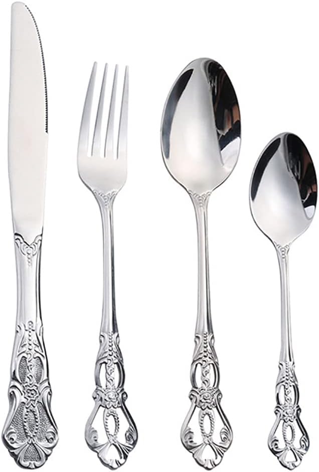 Silverware Set for 16 Stainless Steel Flatware Set Palace Style Hollow Relief Decoration 64 Piece Cutlery Utensils Include Knives Forks and Spoons Tableware Set for Home Kitchen Restaurant Party