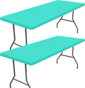 Spandex 6 Foot Rectangle Table Cloth 2 Pack, Elastic Fitted Tablecloths for Picnic, Stretch Washable Patio Table Cover for Outdoor, Camping, Banquet and Parties(Aqua Blue, 30"x72")