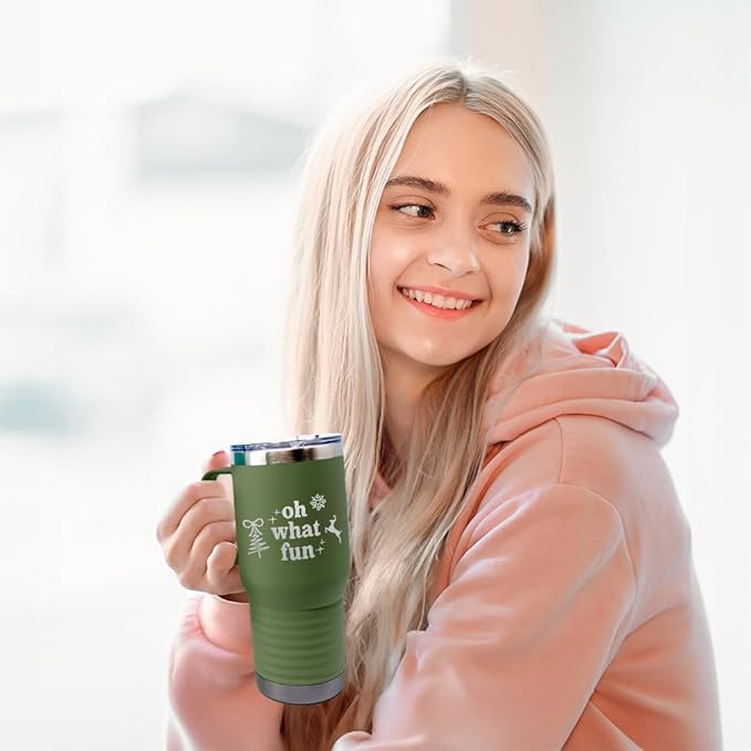 Speedy Pros Tumbler Cups with Straw Oh What Fun Christmas Xmas Coffee Tumbler with Lid Personalized Insulated Travel Mugs Engraved Stainless-Steel 40 Oz Forest Green Design Only