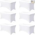 Stretch Spandex Table Covers for 4 Foot Tables-6 Pack White Fitted Table Cloth for Rectangle Folding Table Protector for Party, Vendor Booth Display, Banquet Buffet Event, Craft Trade Show