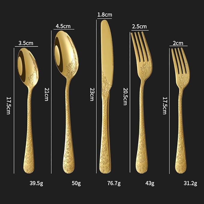 60-piece flowers Gold TWEE Silverware Set for 12, Palace Style Stainless Steel Flatware Cutlery Serving Utensils, Eating Tableware for Home Kitchen Hotel Restaurant, Mirror Polished