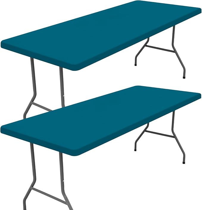 Spandex 4 Foot Rectangle Table Cloth 2 Pack, Elastic Fitted Tablecloths for Picnic, Stretch Washable Patio Table Cover for Outdoor, Camping, Banquet and Parties (Peacock Blue, 24"x48")