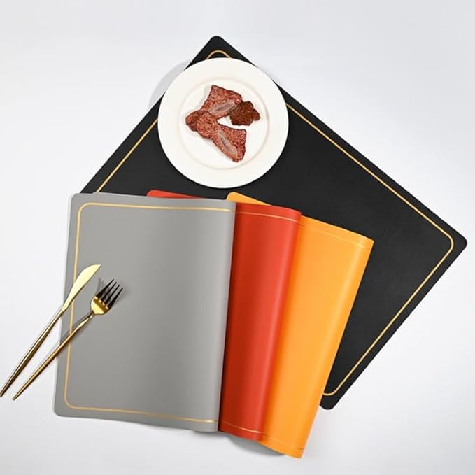 PU Leather Placemats Set of 4 - Waterproof Heat Resistant Dining Table Mats - Minimalist Non-Slip Coasters for Plates & Bowls 18x12 Inches (Gray)