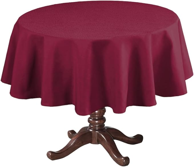 H.VERSAILTEX Linen Textured Table Cloths Round 60 Inch Premium Solid Tablecloth Spill-Proof Waterproof Table Cover for Dining Buffet Feature Extra Soft and Thick Fabric Wrinkle Free, Christmas Red
