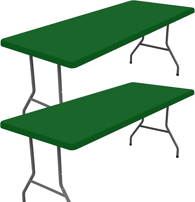 Spandex 6 Foot Rectangle Table Cloth 2 Pack, Elastic Fitted Tablecloths for Picnic, Stretch Washable Patio Table Cover for Outdoor, Camping, Banquet and Parties (Emerald Green, 30"x72")
