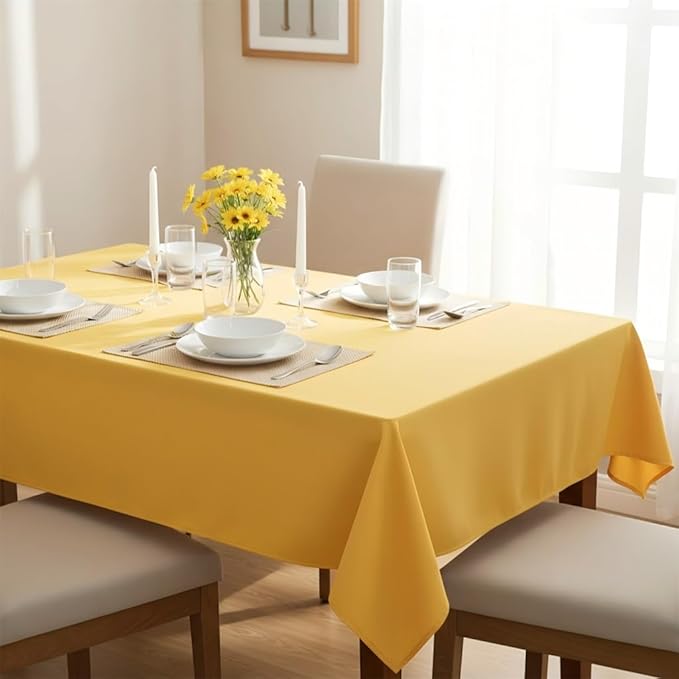 sancua Rectangle Tablecloth - 70 x 120 Inch - Stain and Wrinkle Resistant Washable Polyester Table Cloth, Decorative Fabric Table Cover for Dining Tables, Buffet Parties and Camping, Yellow