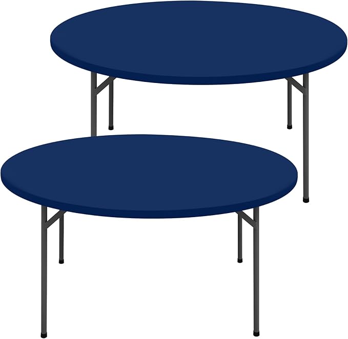 Round Spandex Tablecloth 2 Pack, Elastic Fitted Waterproof Tablecloths for 57"-68" Tables, Stretch Washable Picnic Table Cover for Camping, Dining, Indoor and Outdoor, Navy