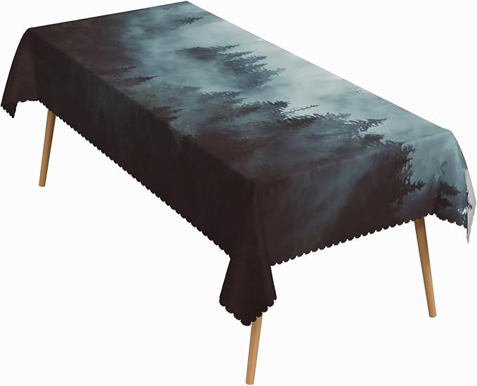 60x84 Inch Nature Rectangular Tablecloth Misty Forest Mountain Table Cloth Waterproof Durable Table Cover for Holiday Picnic Dinner BBQ Decor