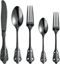 Black Silverware Set for 14 Premium 18/10 Stainless Steel Flatware Set Palace Style 70 Piece Cutlery Tableware Utensils Embossed Decorative Handle Knives Forks and Spoons for Home Christmas Wedding