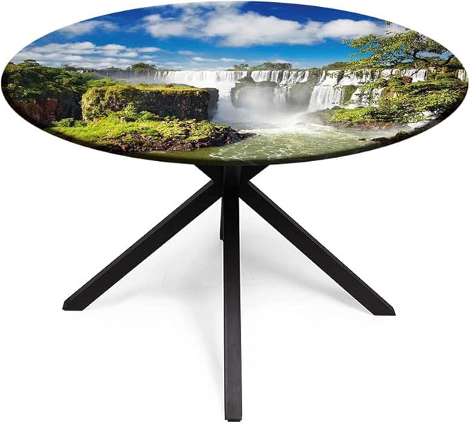 Small Round Tablecloth, Landscape Washable Polyester Table Cloth for, Majestic Waterfall River Argentinean Falls Natural, Fit Round Tables 61inch Diameter, for Xmas/Parties/Home, Multi