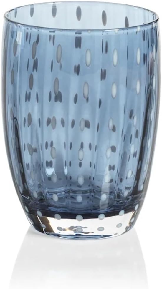 Zodax Portofino White Dot Glassware or Stemware Sets of 4 (Navy Blue, Tumbler)