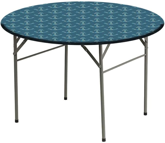 Small Round Tablecloth, Nautical Washable Polyester Table Cloth for, Anchors Maritime Theme Decor, Fit Round Tables 61inch Diameter, Holiday Party Home Kitchen Dining Table Decoration