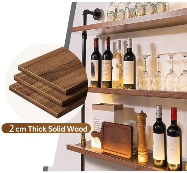 62.9in Large Wine Rack with LED Light Solid Wood Wall Mounted Wine Rack, 3-Tiers Liquor Bottles Floating Shelves Display Storage Organizer for Home Bar & Dining Room (160cm/62.9in)